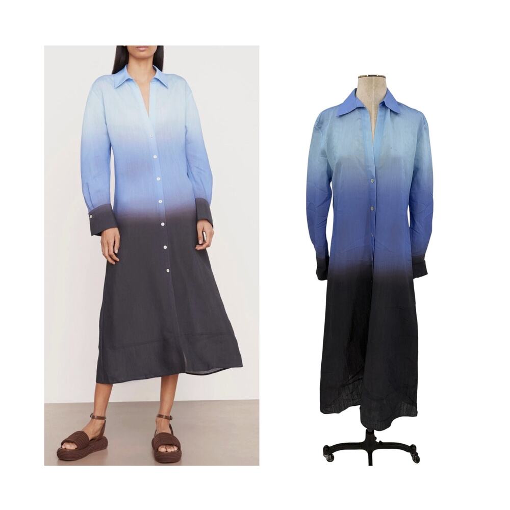 Vince Ombre Dip Dye Relaxed Maxi Shirt Dress Kyanite Blue Black Size Medium